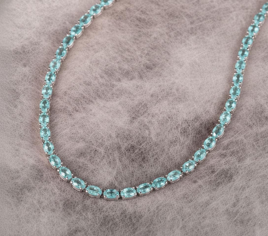 夏休みセール価格！ビンテージ　アクアブルーのパドレビーズネックレス Oval Swiss Blue Topaz Tennis Necklace: 925 Sterling Silver, Bridal