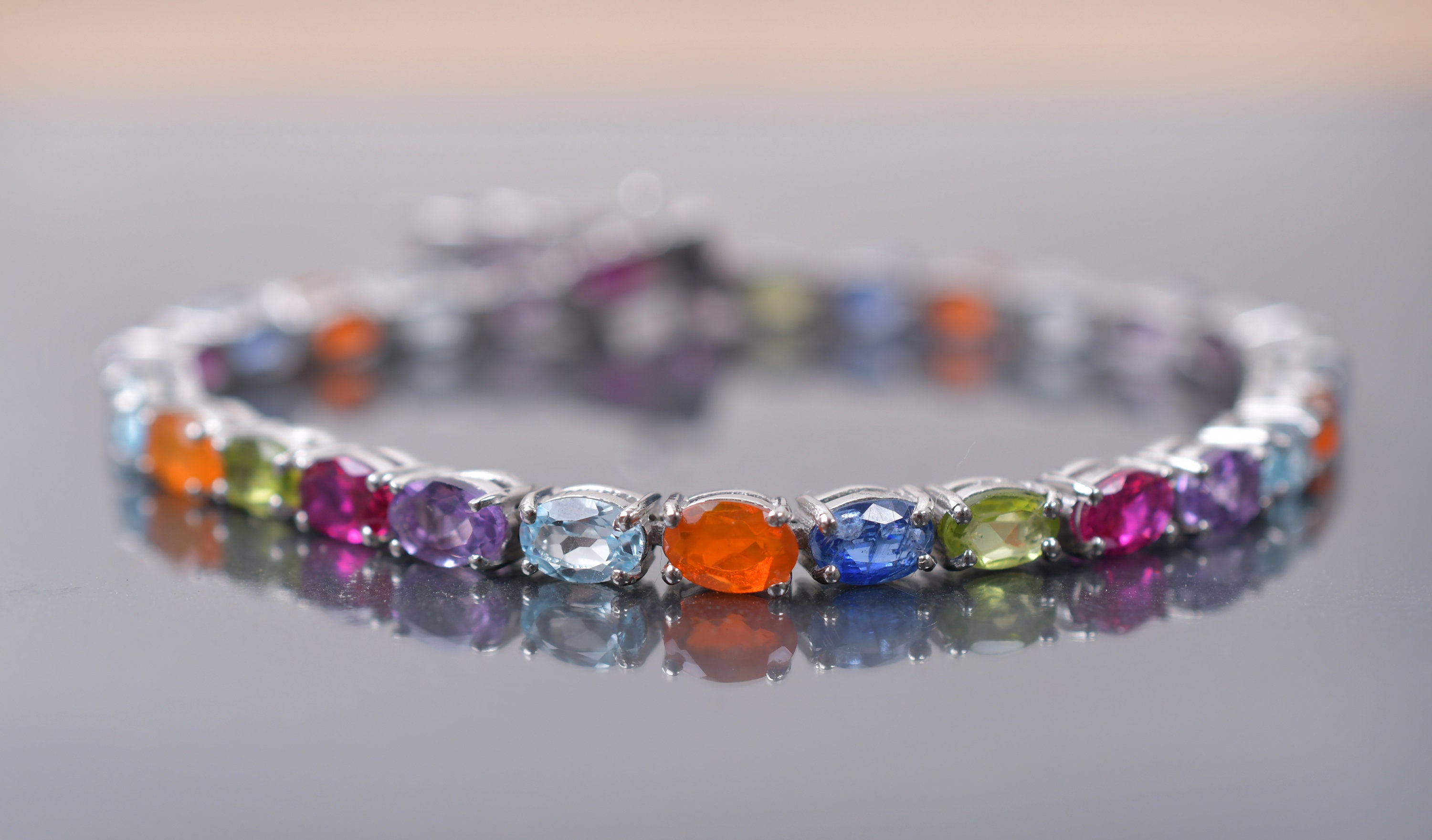 Sterling Silver Multi-gemstone Bracelet – Oval Gem Tennis Bracelet