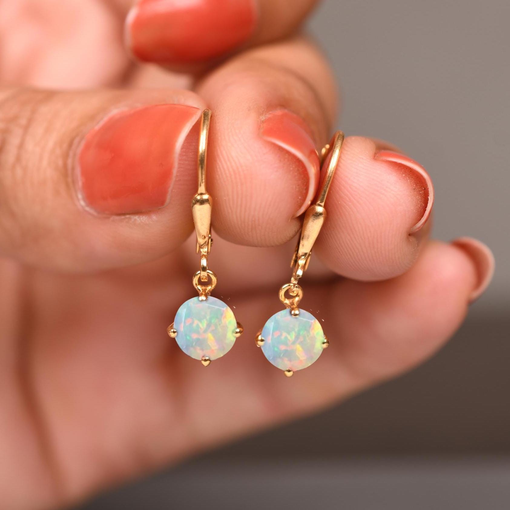 White Opal Leverback Earrings – 14K Gold Dangle Earrings  display picture 1