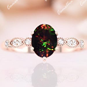 14K solid Gold Black Opal Verlobungsring - Handgemachter Oval Cut Black Opal Statement Ring für Frauen, Hochzeits- & Jubiläumsgeschenk für die Frau