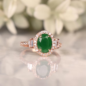 Beautiful Green Emerald Ring 14K Rose Gold Ring Birthstone Jewelry Unique Emerald Ring Daimond Ring Flower Ring Anniversary Gift For her Mom