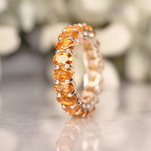 Unique Citrine Wedding Band Ring Full Eternity Band Oval Shape Citrine Bridal Ring Minimalist Stacking Band Wife Anniversary Gifts for her