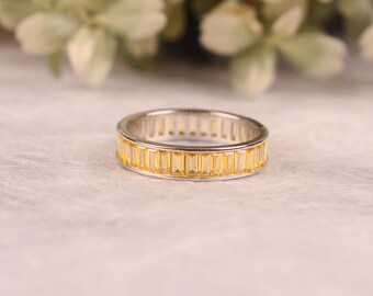 Yellow Sapphire Eternity Wedding Band, bridal Jewelry, Birthstone Rings Unique sapphire ring, Birthday Gifts