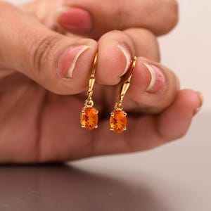 Orange Fire Opal Lever back earring, Oval cut Fire Opal earring Bridal Wedding Gifts Opal Dangle Earring for Women Anniversary Gifts for her