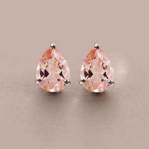 Peach Morganite Pear Stud Earrings: Sterling Silver Bridal Jewelry