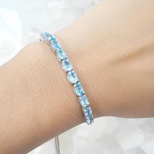 Natural Aquamarine Bolo Bracelet, Bridal Wedding Bracelet Oval Aquamarine Bracelet Beautiful Slider Bolo Lock Bracelet Perfect gifts for Her