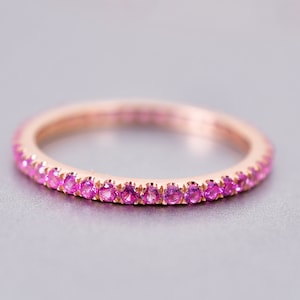 Pink Sapphire Full Eternity Band Ring: Sterling Silver Wedding Jewelry