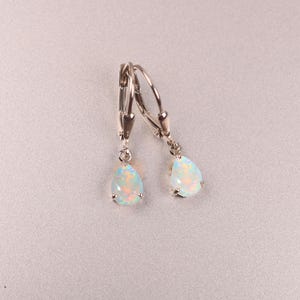 Opal Leverback Earrings - Pear Shape Opal Earring Bridal jewelry White Opal Earings Wedding Opal Dangle Earring Birthstone Anniversry Gifts