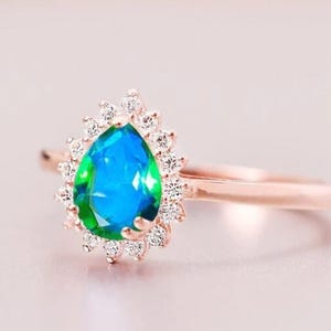 Peacock Quartz engagement wedding ring for women handmade vintage style art deco 14K gold ring gift for her seven stone cluster ring gift