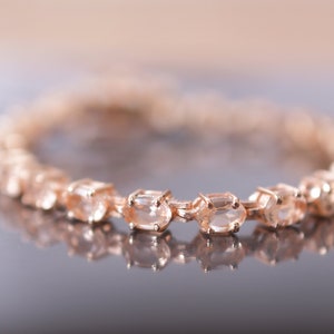 Morganite Bridal Tennis Bracelet, Wedding Birthstone Jewelry Rose yellow Gold Chain Bracelet Women Morganite Bracelet Gifts for her