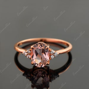 Unique Morganite Engagement Ring, Pink Morganite Statement ring, Promise Ring, Oval Cut Morganite Anniversary Birthday Gift For mother Wife