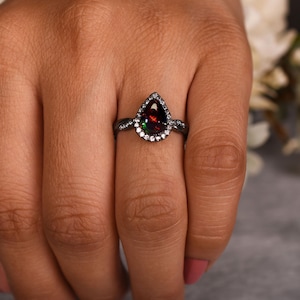 Pear Shape Black Opal Engagement Ring, Opal Jewelry, Stunning Opal Wedding Ring Bridal Jewelry Gorgeous Opal Ring Anniversary Gifts for her