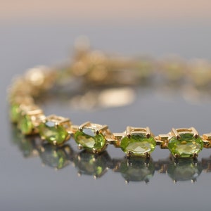 Vintage Peridot Tennis Bracelet: 14K Gold Overlay, Sterling Silver Bridal Jewelry