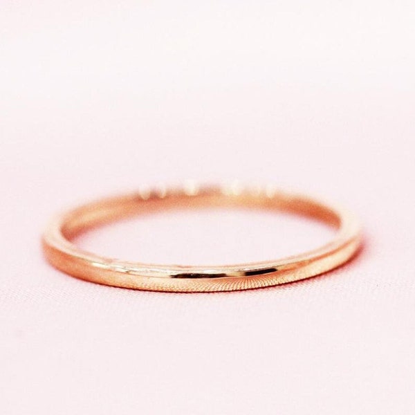 14K Solid Rose Gold Wedding Band, Plain Rose Gold Band, 1.2 MM Rose Gold Ring, Dainty Stacking Ring, Simple Delicate Ring, Thin band, Gift