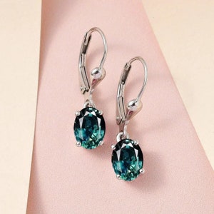 Teal Sapphire Earrings, Teal Sapphire Leverback Earrings, Unique Oval Shaped Teal Sapphire Earrings, Sapphire Jewellery Bridal Earring Gift