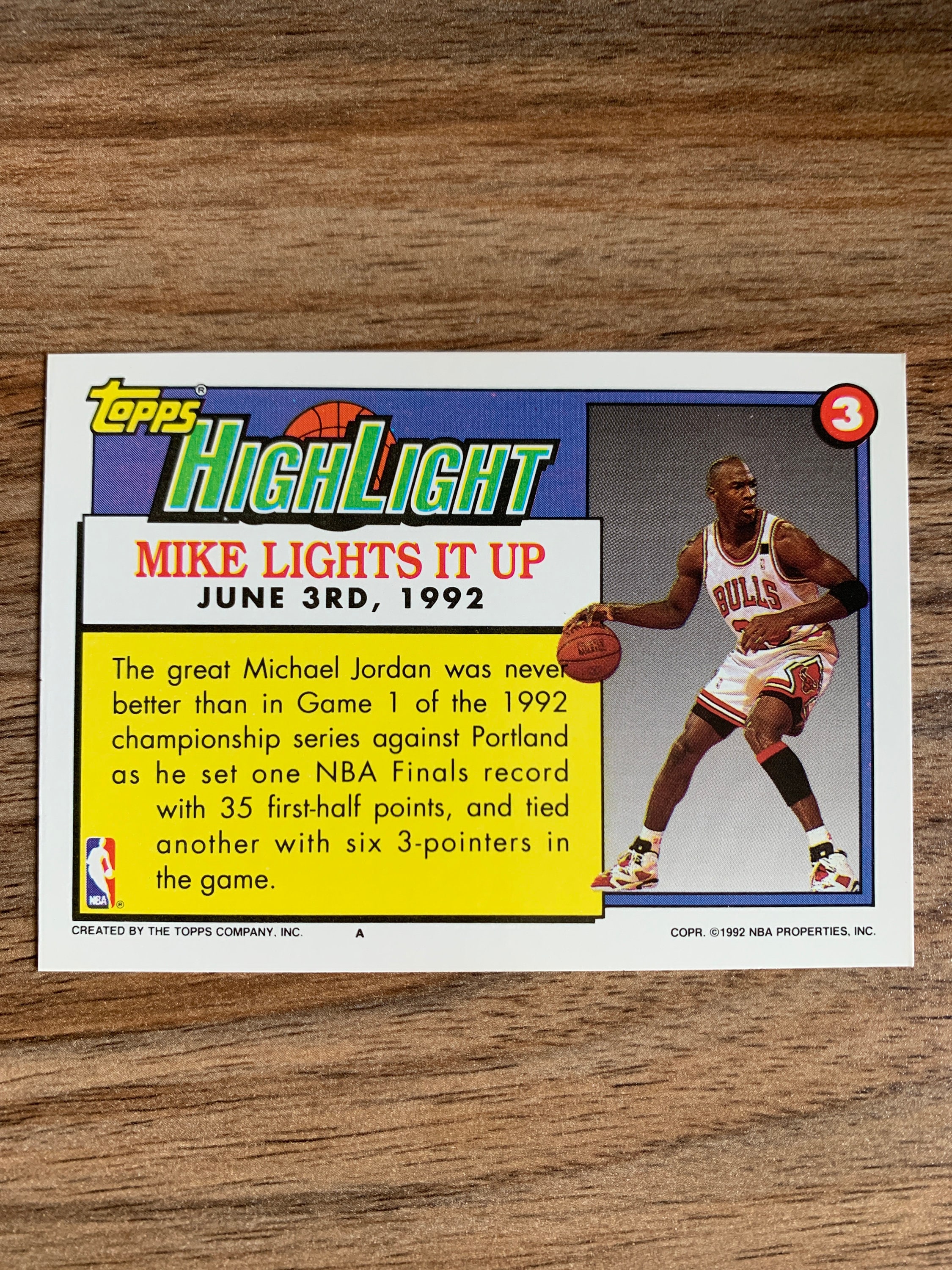 1992 Michael Jordan Topps 3 Highlight