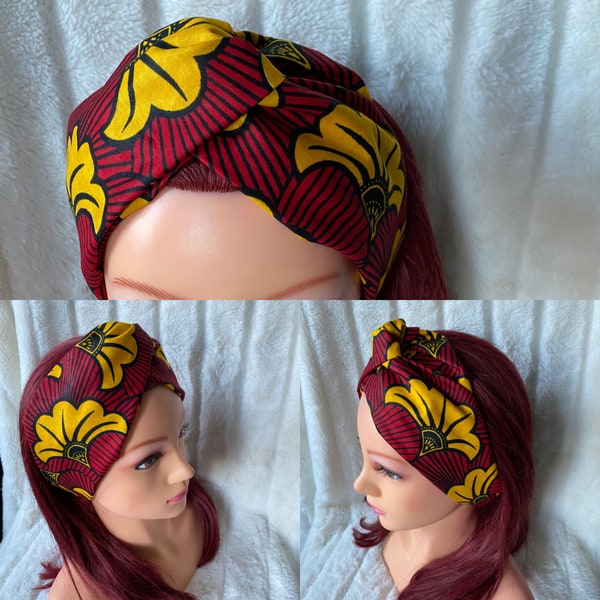 Bandeaux cheveux croisés sur le front en wax, headband african fabric