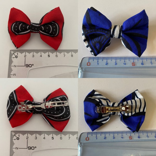 Barrettes cheveux en forme de noeud papillon en wax . Grand et/ou petit modèle au choix