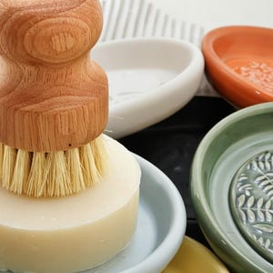 Handmade Ceramic Soap Dish Set: 3&quot; Soap, Optional Brush