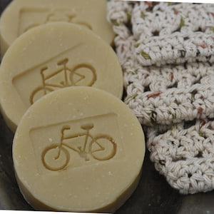 Cedarwood Spearmint Goats Milk Soap: Bicycle Stamped, Tussah Silk