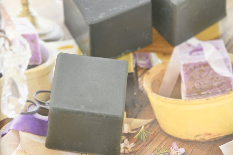 Activated Charcoal Goats Milk Soap Cube Shaped With added Silk All Natural and Organic image 4