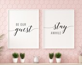 Be Our Guest Stay Awhile Printable Art, Set of 2 Wall Art, Home Wall Art Posters, Guest Room Decor, Stay Awhile Sign INSTANT DOWNLOAD