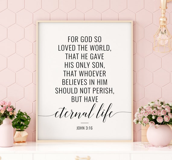 John 3 16 Printable Art Bible Verse Wall Art Christian Etsy
