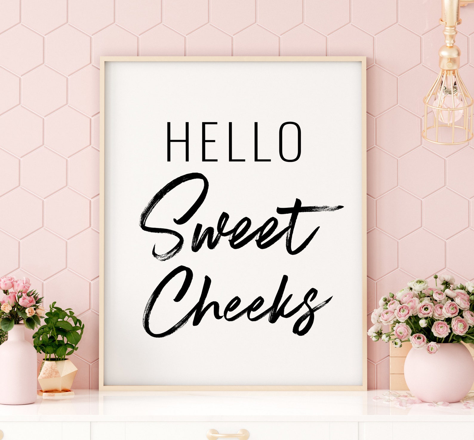 Hello Sweet Cheeks Printable Art Funny Bathroom Decor | Etsy