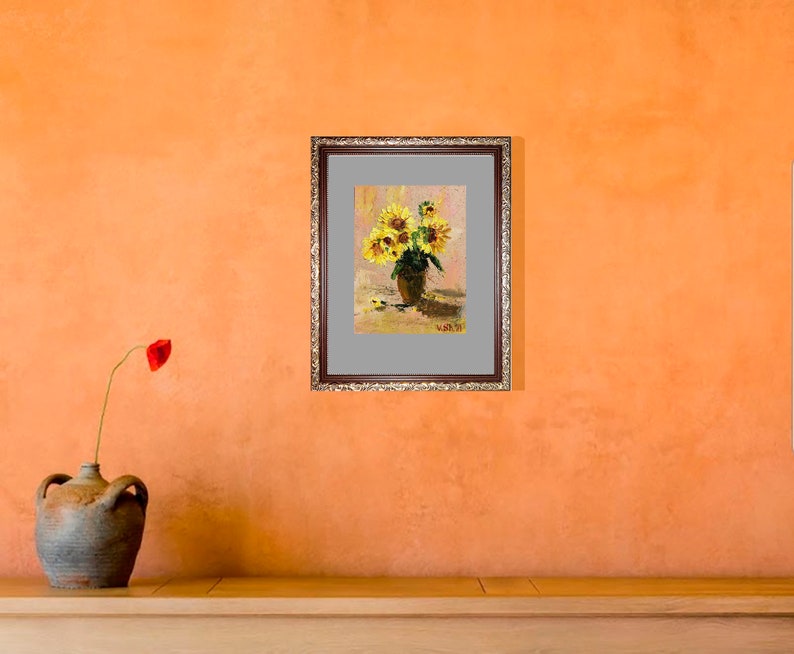 Sunflower Painting Sunflower Bouquet Art Original Oil Painting Home Decor 7 by 5/'/' by ShipOfArts Wall Art Small Painting