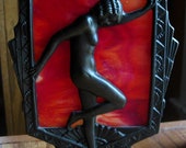 Art Deco Nude Woman Figural Desk accent lamp with SLAG Glass Panel Art Nouveau