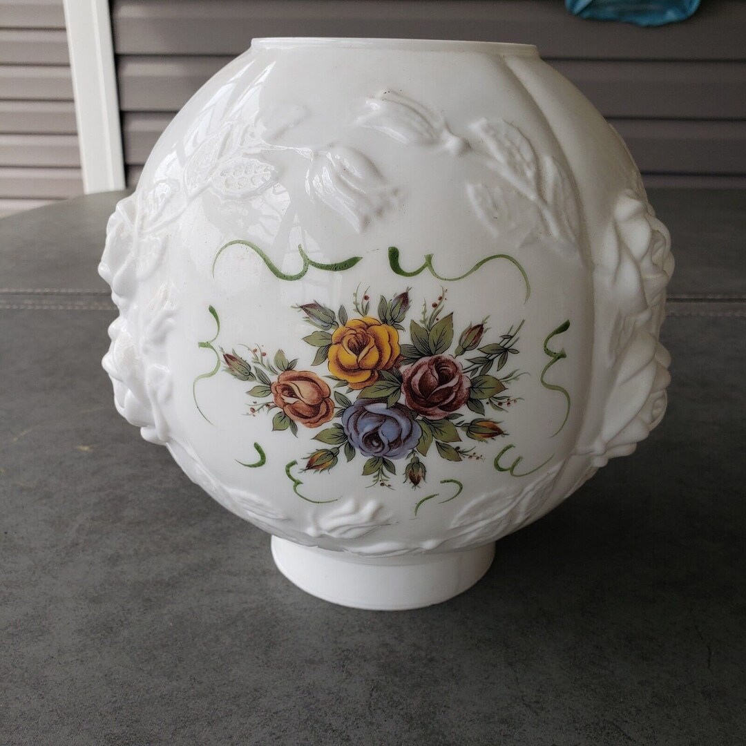 8 Inch GWTW Puffy Rose Floral Glass Ball Oil Lamp Globe Shade Etsy