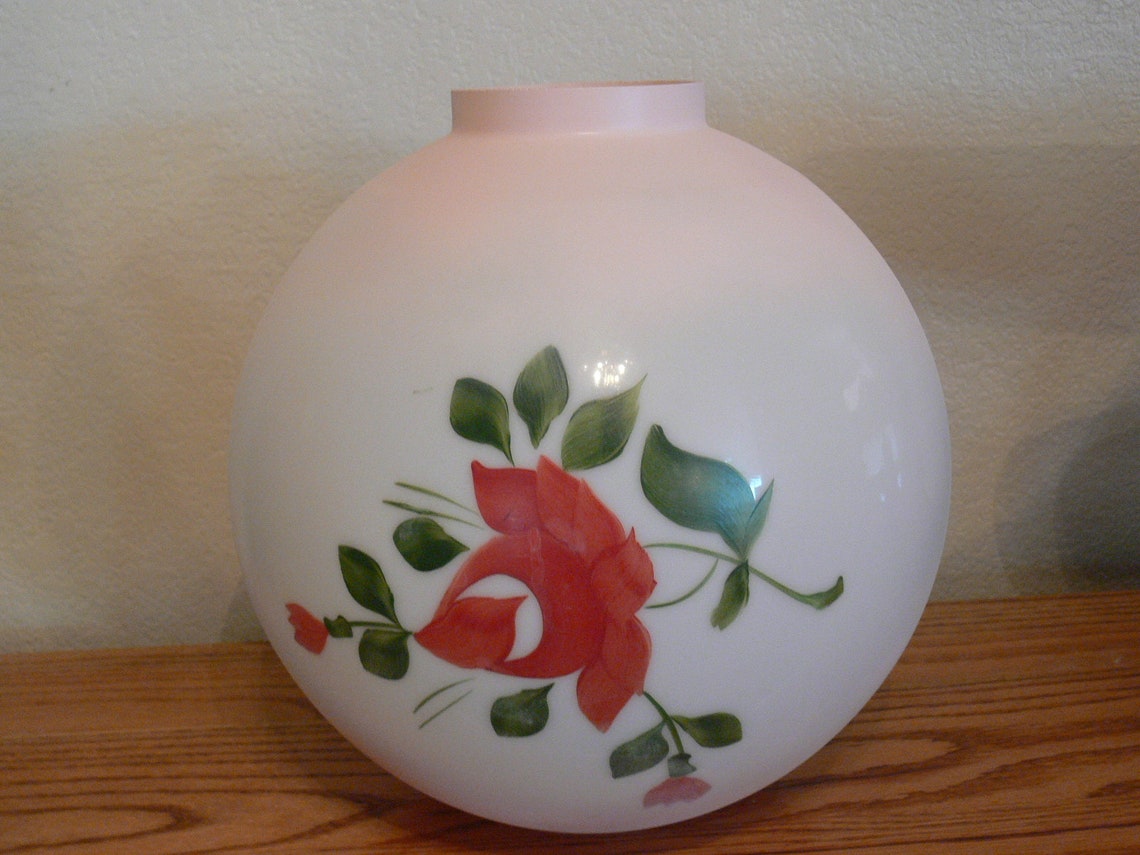 Vintage GWTW Hand Painted Glass Ball Oil Lamp Globe Shade Pink Etsy