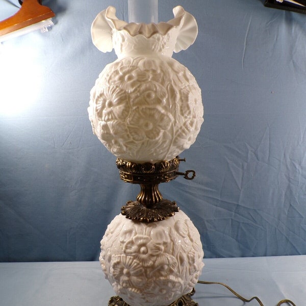 GWTW Fenton Poppy White Milk Glass Banquet Parlor Lamp Ball Shade Victorian