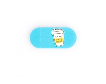 Webcam Cover by Funsylab for Your Digital Privacy, Colourful and Fun Laptop/Tablet Accessories -  I Need Coffee, Blue