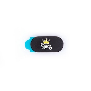 Webcam Cover by Funsylab for Your Digital Privacy, Colourful and Fun Laptop/Tablet Accessories -  Queen Mini, Black