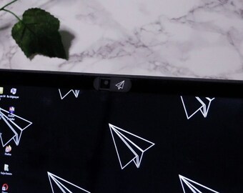 Webcam Cover by Funsylab for Your Digital Privacy, Colourful and Fun Laptop/Tablet Accessories -  Paper Plane, Black