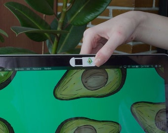 Funda para webcam de Funsylab para tu privacidad digital, coloridos y divertidos accesorios para portátiles/tablets - Fit Avokado