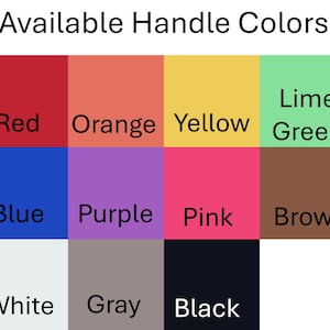 K&ouml;nnte beinhalten: Ein Diagramm mit 12 verschiedenen Grifffarben: Rot, Orange, Gelb, Limettengr&uuml;n, Blau, Lila, Rosa, Braun, Wei&szlig;, Grau und Schwarz.