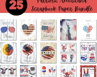Patriotic Americana Printable Paper Bundle | 4th of July Decor | USA | Independence Day | Red white and blue digital Download | America