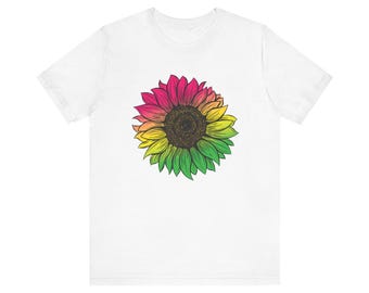 Rainbow Sunflower Women's Graphic Tee | White | Women's T-Shirt