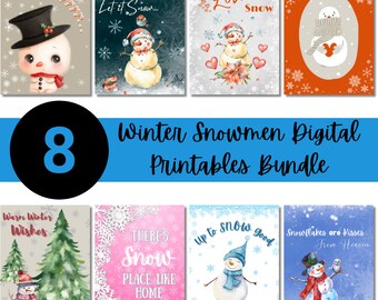 Digital Winter Snowmen Printable Paper Bundle | Snowman Decor | Printable Snowmen Paper | Winter Wall Decor Art | Let it Snow | Snowflakes