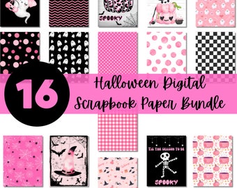 Digital Pink Halloween Scrapbook Paper Bundle | Cute Pink Halloween | Printable Paper | Halloween Pattern | Spooky Boo Trick or Treat Ghost