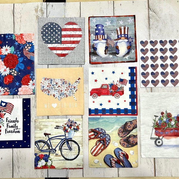 Patriotic Americana 4th of July Napkin Bundle | Decoupage Napkins | DIY Crafts and Decor | Paper Napkin Variety Pack