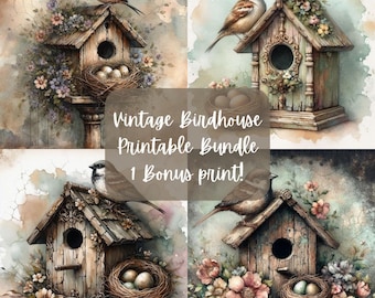 Vintage Spring Birdhouse and Nest Printable Bundle | Decoupage Crafting Paper | Junk Journal | Digital Download |PNG| Sublimation | Florals