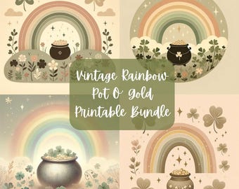 Vintage Rainbow Pot O' Gold Printable Bundle | Decoupage Crafting Paper | Junk Journal | Digital Download |PNG| Sublimation|St. Patricks Day