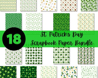 St. Patrick's Day Printable Scrapbook Paper Bundle | Irish St. Patty's Day | Shamrocks Horseshoe Rainbow Lucky | Digital Paper