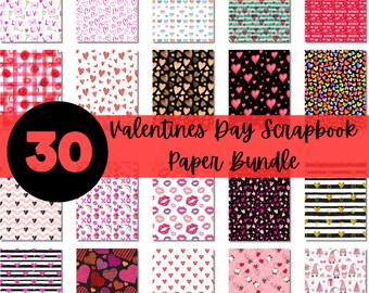 Valentines Day Printable Scrapbook Paper Bundle | Happy Valentines Day | Pink and Red Hearts | Digital Paper | Valentines Hearts