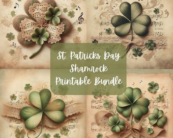 St. Patricks Day Shamrock Burlap Lace Printable Bundle | Decoupage Crafting Paper | Junk Journal | Digital Download | PNG | Sublimation |