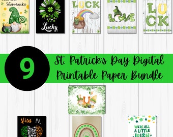 Digital St. Patrick's Day Printable Paper Bundle | Irish Art | Lucky Leprechaun | St Patty's Wall Decor Art | Shamrocks | Horseshoes