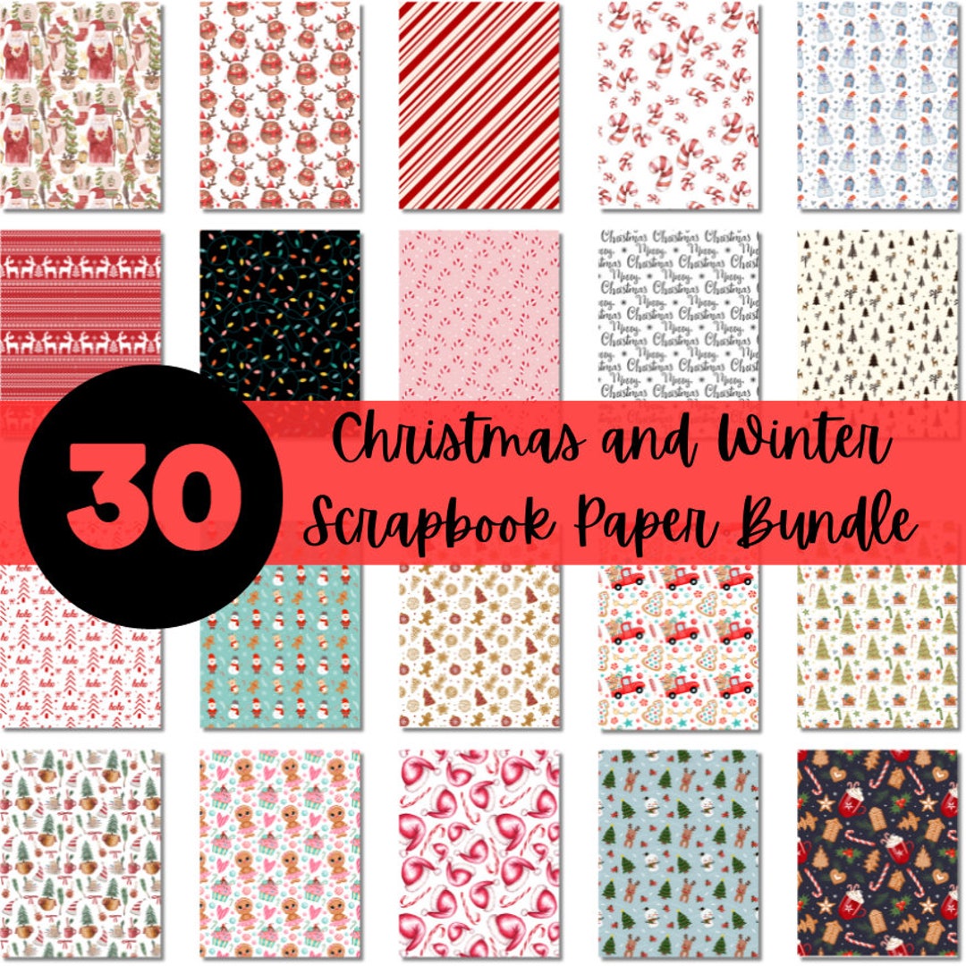 Christmas Printable Scrapbook Paper Bundle Merry Christmas Winter